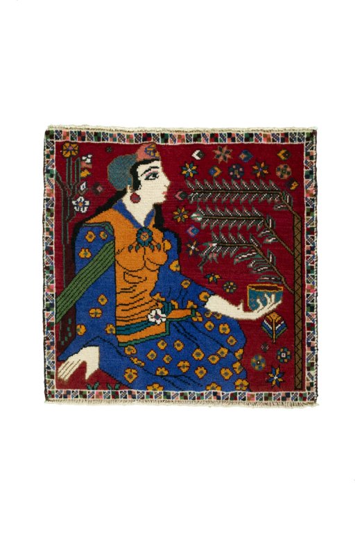 Full view of 2000s Shiraz rug from Iran / Persia, 62 × 64 cm in Red tones