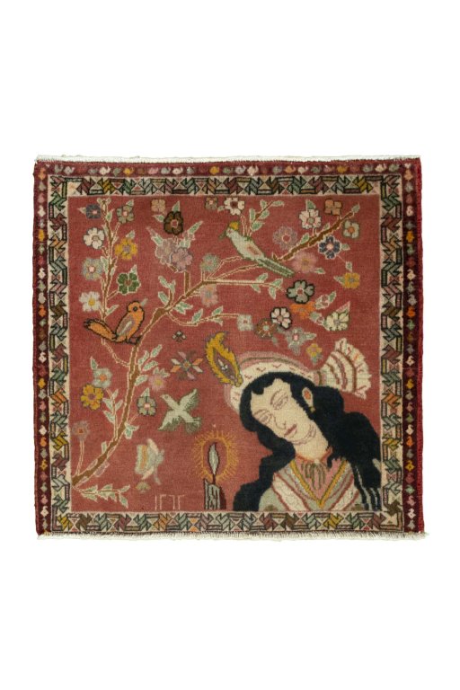 Full view of 2000s Shiraz rug from Iran / Persia, 61 × 65 cm in Red tones