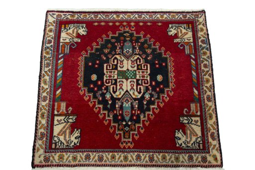 Surface texture of 2000s Shiraz rug with natural Wool and intricate pattern