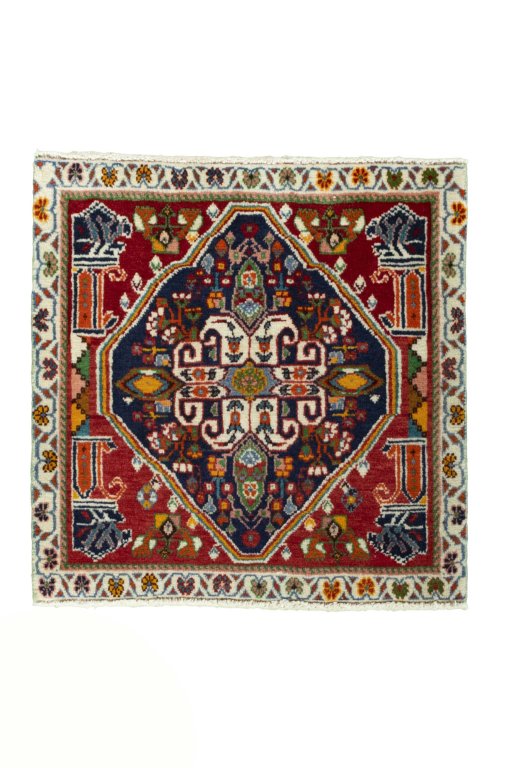 Full view of 2000s Shiraz rug from Iran / Persia, 60 × 60 cm in Blue tones