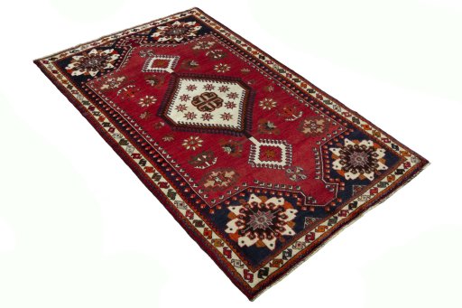 Close-up detail of 2000s Shiraz rug from Iran / Persia showing Wool weave