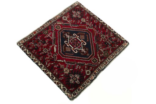 Close-up detail of 2000s Shiraz rug from Iran / Persia showing Wool weave