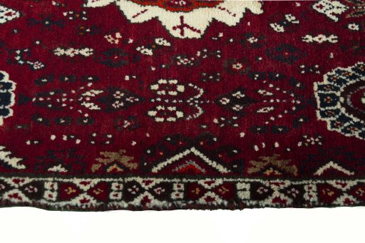 Full view of 2000s Shiraz rug from Iran / Persia, 70 × 60 cm in Red tones