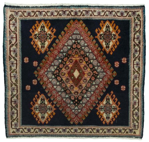 Full view of 2000s Shiraz rug from Iran / Persia, 58 × 63 cm in Blue tones