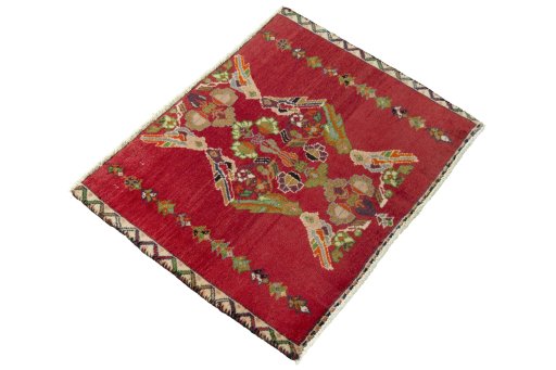 Close-up detail of 2000s Shiraz rug from Iran / Persia showing Wool weave