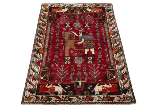 Surface texture of 2000s Shiraz rug with natural Wool and intricate pattern
