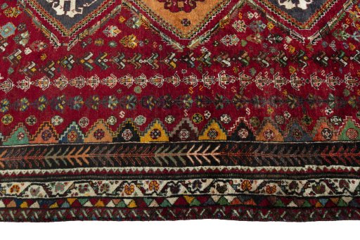 Close-up detail of 2000s Shiraz rug from Iran / Persia showing Wool weave