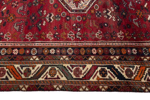 Full view of 2000s Shiraz rug from Iran / Persia, 259 × 160 cm in Red tones