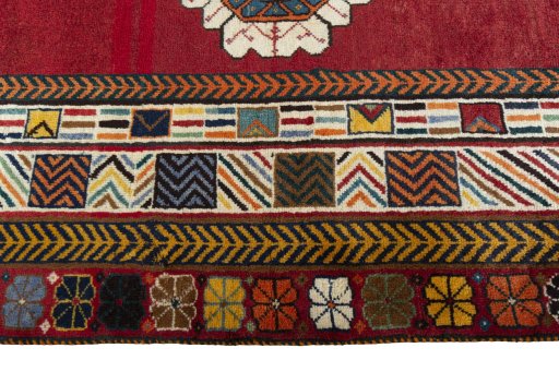 Full view of 2000s Shiraz rug from Iran / Persia, 191 × 111 cm in Red tones