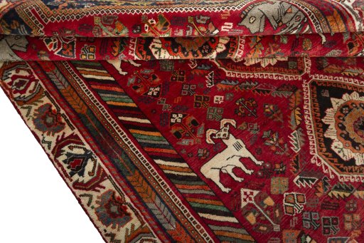 Full view of 2000s Shiraz rug from Iran / Persia, 290 × 180 cm in Red tones