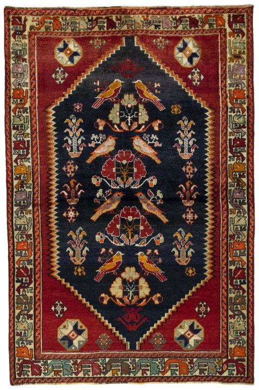 Full view of 2000s Shiraz rug from Iran / Persia, 230 × 153 cm in Blue tones