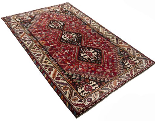 Close-up detail of 2000s Shiraz rug from Iran / Persia showing Wool weave