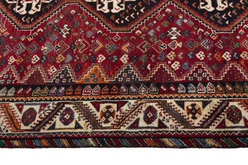 Close-up detail of 2000s Shiraz rug from Iran / Persia showing Wool weave