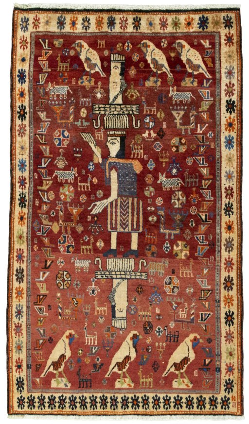 Full view of 2000s Shiraz rug from Iran / Persia, 186 × 108 cm in Red tones