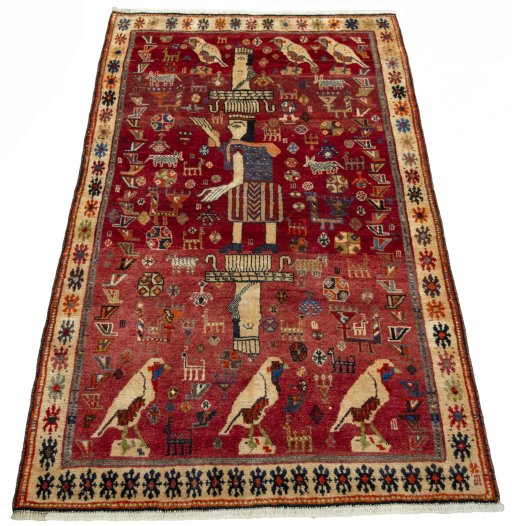 Surface texture of 2000s Shiraz rug with natural Wool and intricate pattern