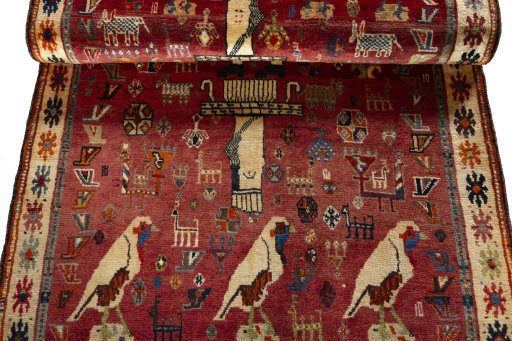 Full view of 2000s Shiraz rug from Iran / Persia, 186 × 108 cm in Red tones