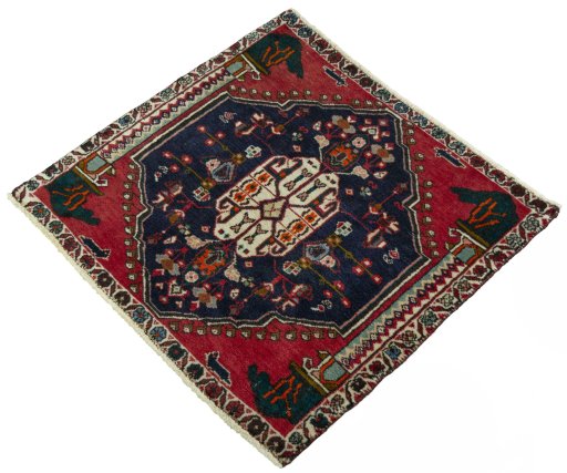 Corner detail of 2000s Shiraz rug showing border pattern and Wool pile