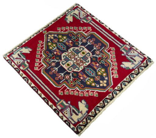 Close-up detail of 2000s Shiraz rug from Iran / Persia showing Wool weave