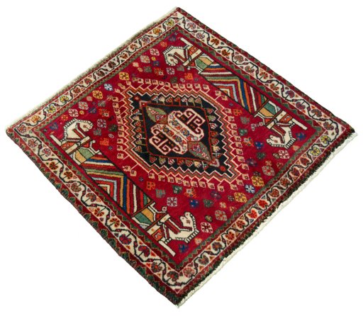 Close-up detail of 2000s Shiraz rug from Iran / Persia showing Wool weave