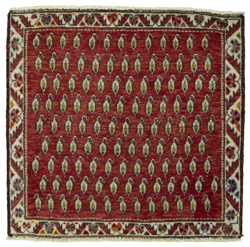 Full view of 2000s Shiraz rug from Iran / Persia, 60 × 63 cm in Red tones