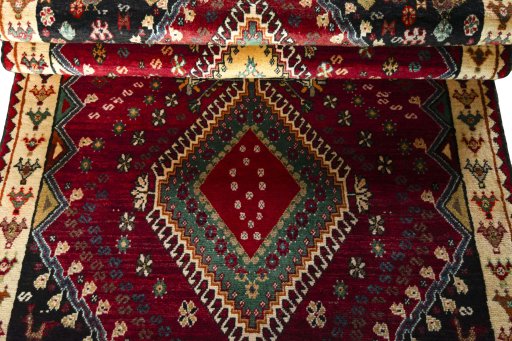 Full view of 2000s Shiraz rug from Iran / Persia, 220 × 108 cm in Red tones