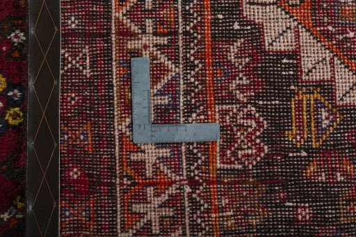 Close-up detail of 2000s Shiraz rug from Iran / Persia showing Wool weave