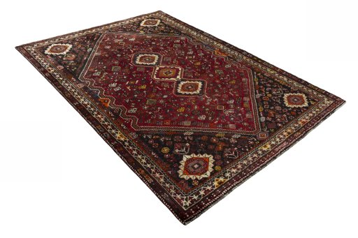 Close-up detail of 2000s Shiraz rug from Iran / Persia showing Wool weave