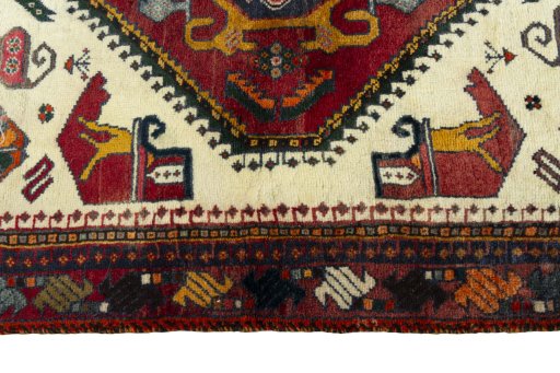Full view of 2000s Shiraz rug from Iran / Persia, 162 × 85 cm in Beige tones