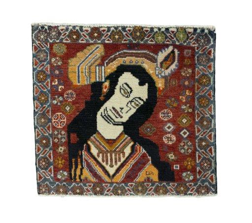 Full view of 2000s Shiraz rug from Iran / Persia, 51 × 55 cm in Red tones