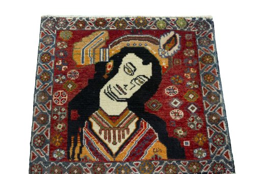 Surface texture of 2000s Shiraz rug with natural Wool and intricate pattern