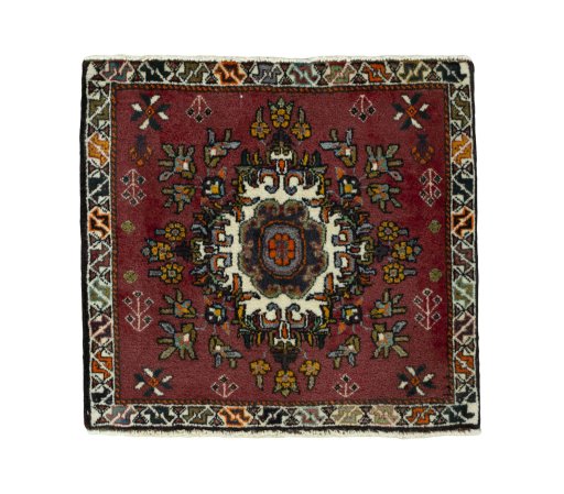 Full view of 2000s Shiraz rug from Iran / Persia, 58 × 64 cm in Red tones