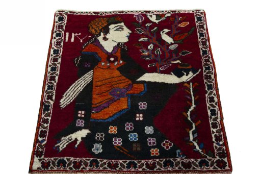 Surface texture of 2000s Shiraz rug with natural Wool and intricate pattern