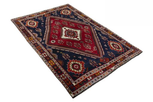 Close-up detail of 2000s Shiraz rug from Iran / Persia showing Wool weave