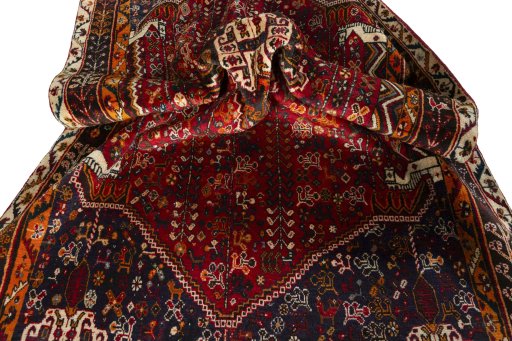 Close-up detail of 2000s Shiraz rug from Iran / Persia showing Wool weave