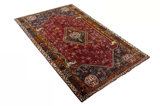Close-up detail of 2000s Shiraz rug from Iran / Persia showing Wool weave