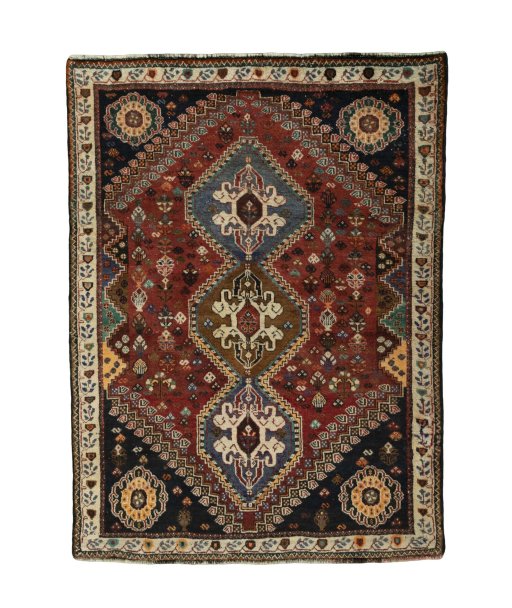 Full view of 2000s Shiraz rug from Iran / Persia, 158 × 118 cm in Red tones