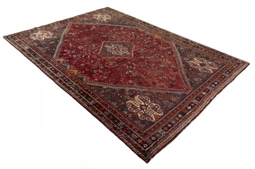 Close-up detail of 1970s Shiraz rug from Iran / Persia showing Wool weave