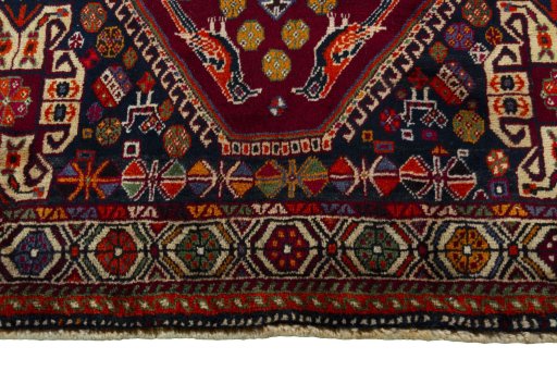 Close-up detail of 2000s Shiraz rug from Iran / Persia showing Wool weave