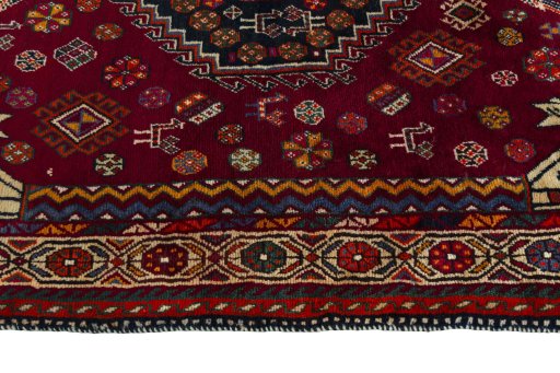 Full view of 2000s Shiraz rug from Iran / Persia, 208 × 132 cm in Red tones