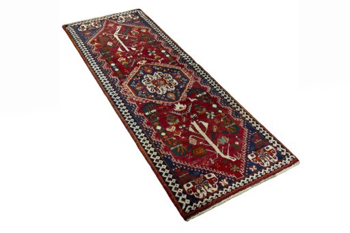 Close-up detail of 2000s Shiraz rug from Iran / Persia showing Wool weave