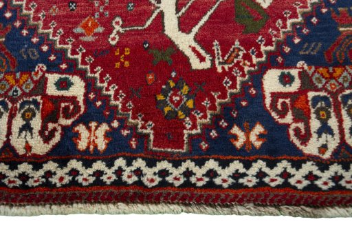 Close-up detail of 2000s Shiraz rug from Iran / Persia showing Wool weave