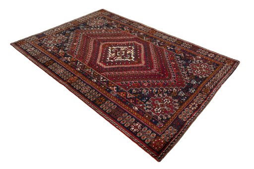 Close-up detail of 2000s Shiraz rug from Iran / Persia showing Wool weave