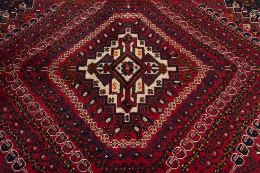 Central medallion detail of 2000s Shiraz rug from Iran / Persia