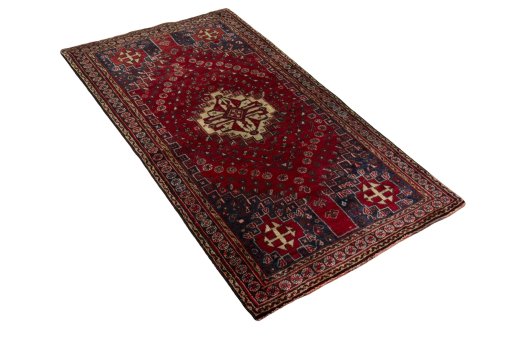 Close-up detail of 2000s Shiraz rug from Iran / Persia showing Wool weave