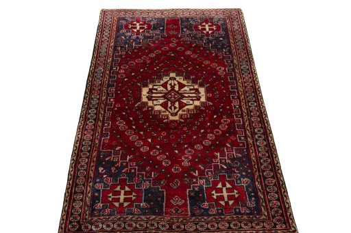 Surface texture of 2000s Shiraz rug with natural Wool and intricate pattern