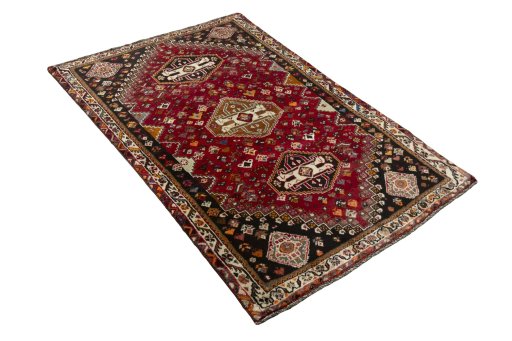 Close-up detail of 2000s Shiraz rug from Iran / Persia showing Wool weave