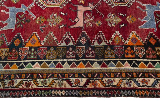 Close-up detail of 2000s Shiraz rug from Iran / Persia showing Wool weave