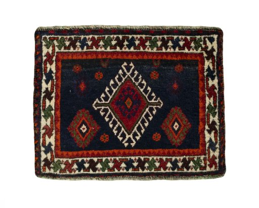 Full view of 2000s Shiraz rug from Iran / Persia, 47 × 61 cm in Blue tones