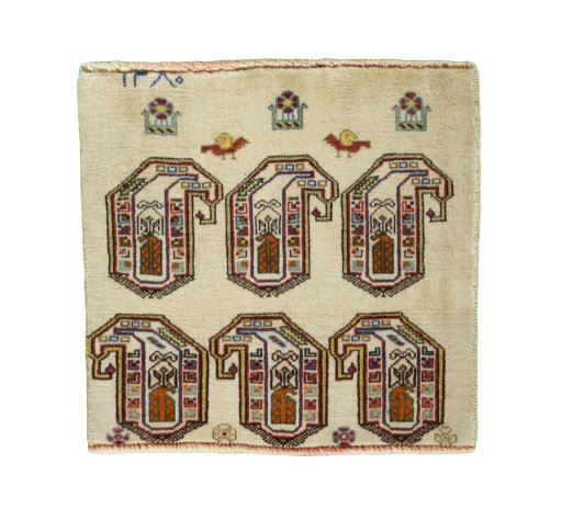 Full view of 2000s Shiraz rug from Iran / Persia, 50 × 52 cm in Beige tones