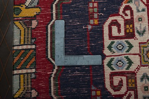 Backside of handmade 2000s Shiraz rug showing knot structure and weave density